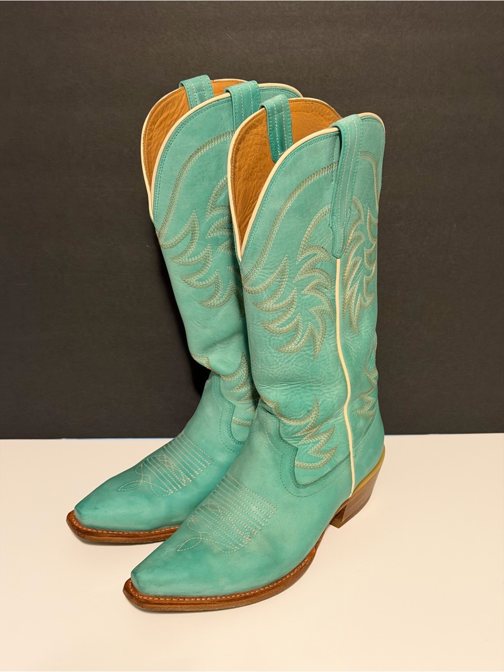 Tecovas The Annie Turquoise Western Leather Heeled Boots - Picture 3 of 15